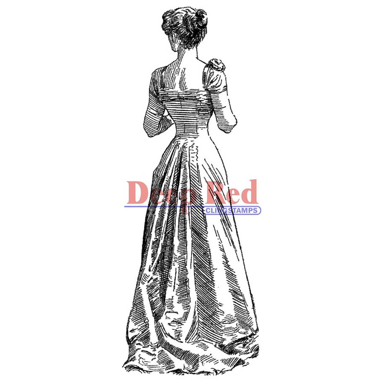Deep Red Stamps Victorian Evening Dress Rubber Cling Stamp 1.25 x 3.2 inches